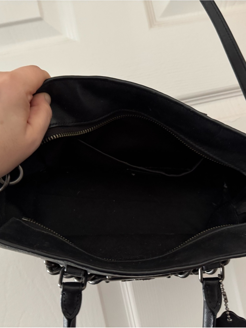 Coach Black Pebbled Leather Satchel with Chain Accent - Picture 4 of 4